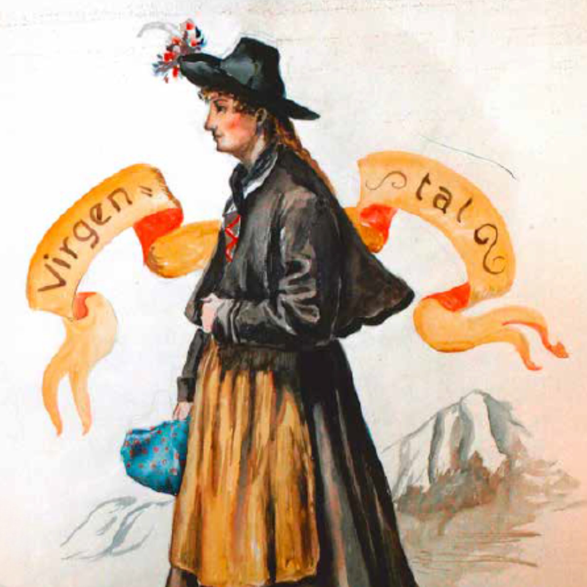 Abbildung einer Postkarte aus dem Jahr 1918, die eine Frau mit klassischer Iseltaler Tracht aus Virgen zeigt.